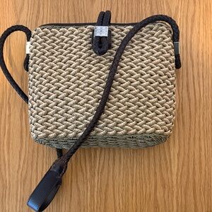 Brighton Beige Woven Straw Crossbody with Dark Brown Braided Strap